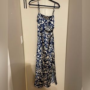 House of Harlow 1960 Satin Slip Midi Dress (Blue/White)